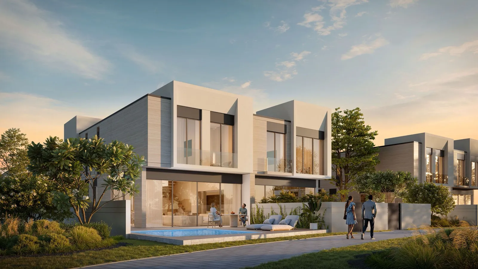 Garden side of 4 bedroom D-Villas with a private pool and lawn