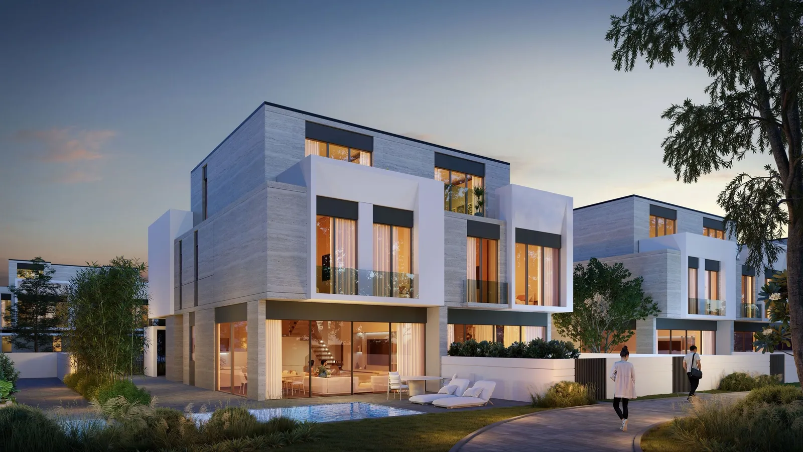 Three-storey 5 bedroom D-Villa with stone cladding and a garden pool